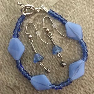 EUC Earrings and Bracelet with Blue Beads